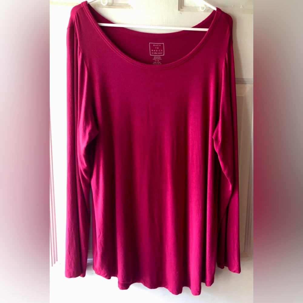 Ashley Stewart Fuchsia Pink Wide Neckline Long Sleeve Rayon Blnd Knit Top 14 16
